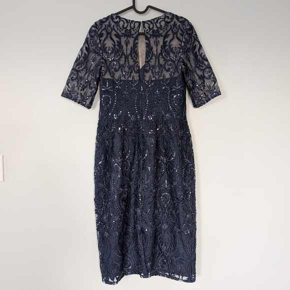 JJs House Navy Lace Midi Dress with Sequins. Sheer neck & sleeves. NWT.  Size 6 - Picture 7 of 11